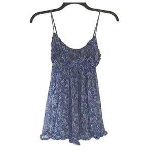 Victoria's Secret Blue Floral Lingerie Baby Doll Top Sheer Medium